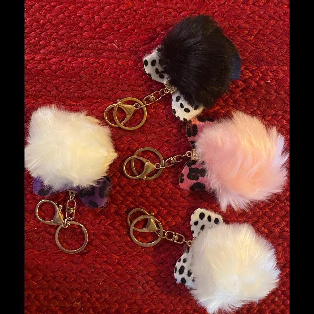 Pom Pom Leopard Faux Rabbit Fur KeyFob Purse Charm - Picture 6 of 6